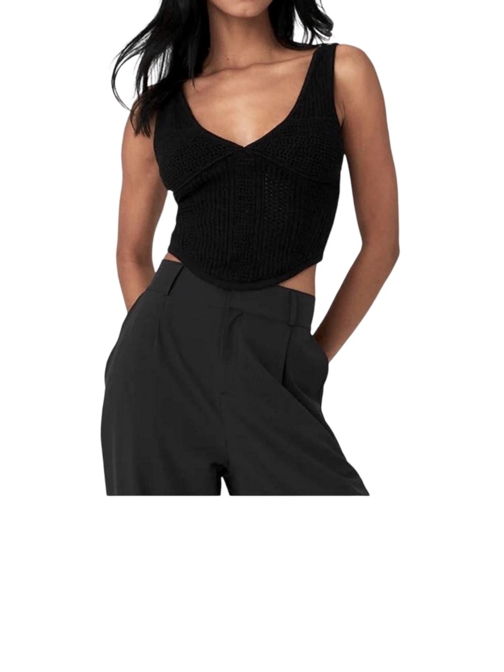 ALO Yoga Black Knit V-Neck Crop Top
